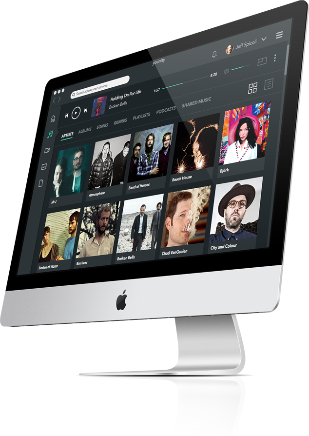 mac with younity music menu UI